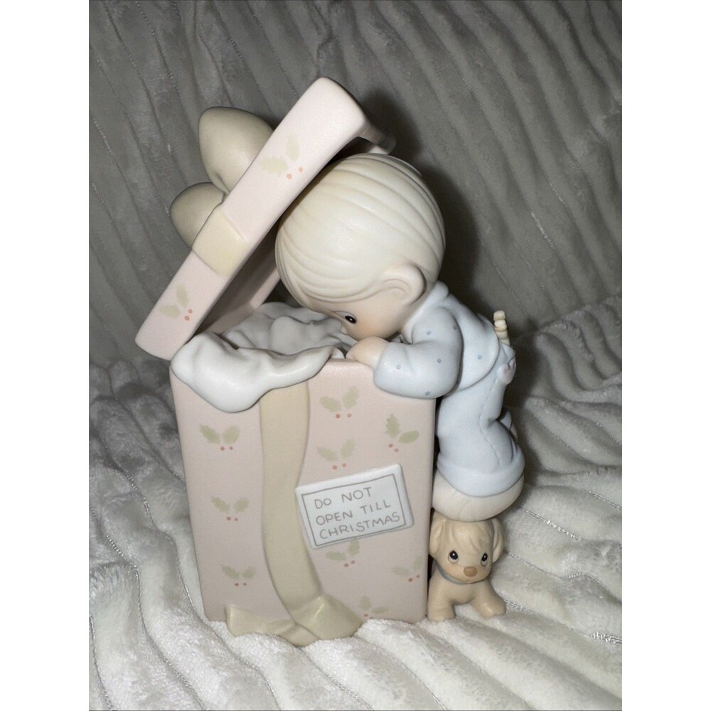 Precious Moments "Do Not Open Till" Figurine Boy with Dog Music Box 5”